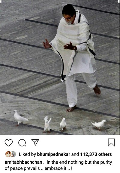 Amitabh Bachchan embrace purity of peace shares message on Instagram